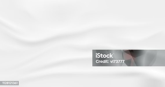 istock Wrinkled fabric background. White vector wavy cloth. 1128121361