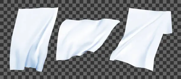 Vector illustration of White bedsheets on the wind. Realistic vector set.