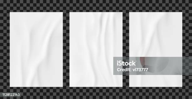 White Wrinkled Poster Template Set Glued Paper Vector Mockup Stock Illustration - Download Image Now