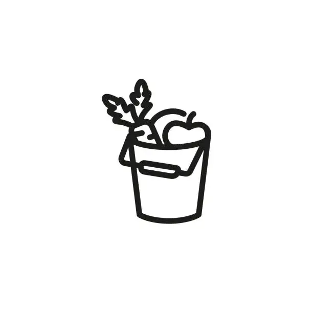 Vector illustration of Vegetables in bucket line icon