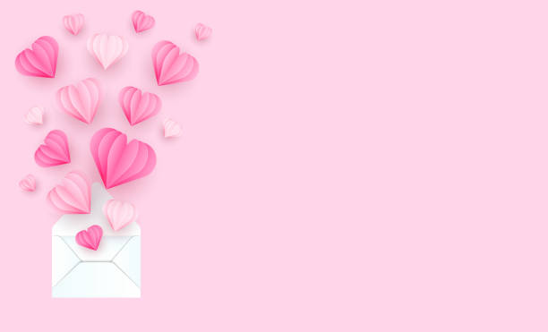 발렌타인 하트 종이 봉투 컷 스타일. 메시지 개념을 사랑 해요. 벡터 일러스트 레이 션 - greeting card envelope letter pink stock illustrations