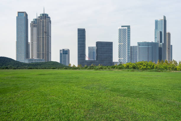 istock Buildings and green lawn 1128131227