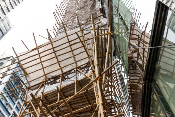 istock Bamboo scaffoldings still widely used in construction in Hong Kong 1128132297