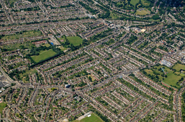 Aerial View of Beckenham, South London Aerial view of the district of Beckenham in the South London borough of Bromley. Viewed on a sunny summer afternoon. borough of bromley stock pictures, royalty-free photos & images