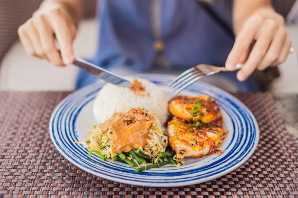 Squid grill with rice. Balinese cuisine Indonesia.