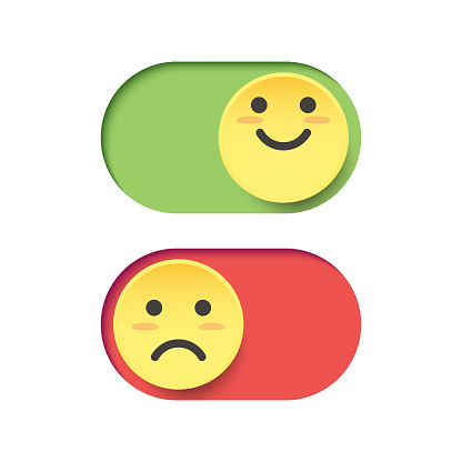 Vector illustration of a couple of emoticons depicting happiness and sadness on a switch