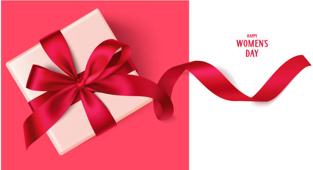 счастливый женский день шаблон дизайна. декоративная подарочная коробка с красным бантом. - gift box stock illustrations