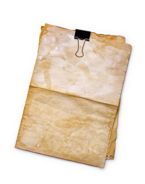 istock Mockup of empty old vintage paper sheets with clip 1128156109