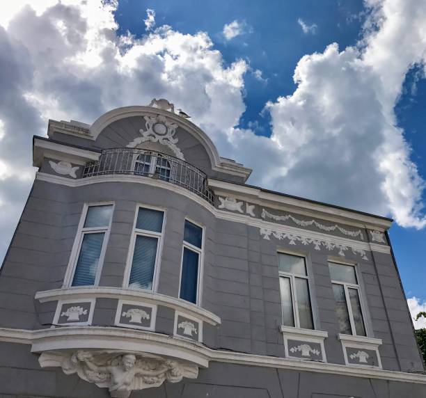 istock white clouds and blue sky above Bulgaria architecture 1128160649