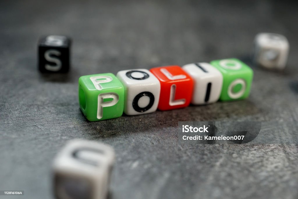 polio close up shot of block letters Polio Stock Photo