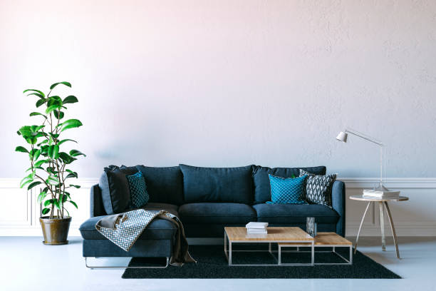 istock 3d render of beautiful interior render with sofa and white wall 1128162646