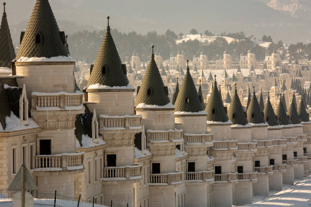 Mudurnu / Bolu / Turkey, 18 January, 2019, chateau houses, Burj Al Babas village houses winter season landscape