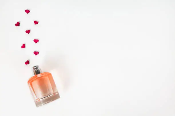 Valentine's day, choosing fragrance, aroma of love concept with copy space.