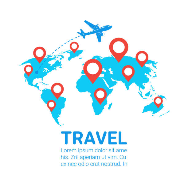 istock World Travel By Plane Template Banner Airplane Fly Over Earth Map With Red Navigation Pointers 1128165663
