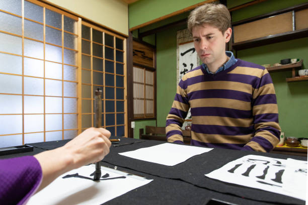 istock Foreign people learning Japanese culture 1128165911