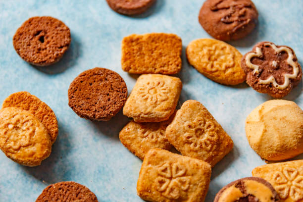 istock Tasty cookies on a blue vintage background 1128166912