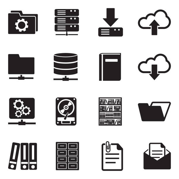 ilustraciones, imágenes clip art, dibujos animados e iconos de stock de iconos de archivo. diseño plano negro. ilustración de vector. - symbol computer icon ring binder file