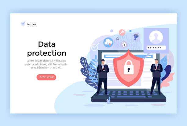 Data protection and cyber security . Data protection and cyber security concept illustration, perfect for web design, banner, mobile app, landing page, vector flat design. antivirus software stock illustrations