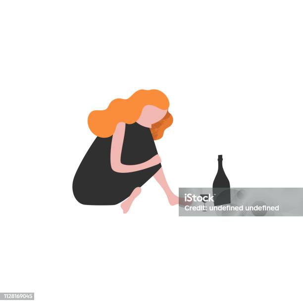Lonely Woman Flat Vector Illustration Stock Illustration - Download Image Now - Women, Vector, African Ethnicity