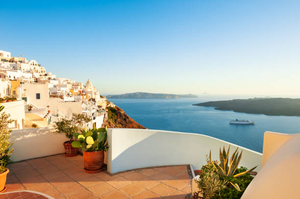 istock Beautiful sunset on Santorini island, Greece. 1128169725