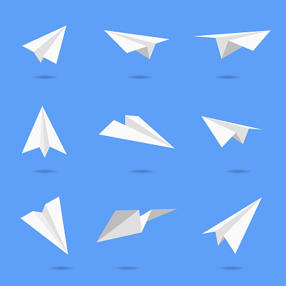 Vector illustration of a collection of paper airplane designs for social media, business and marketing design projects.