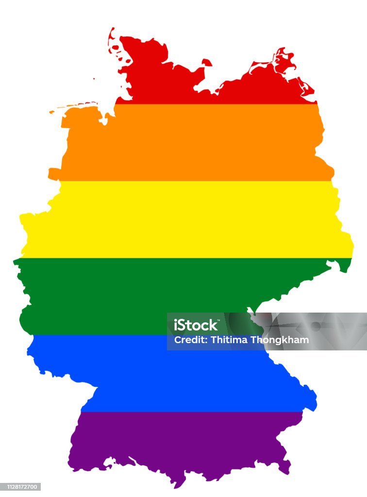 LGBT flag map. Vector rainbow map of LGBT (lesbian, gay, bisexual, and transgender) pride flag. LGBT flag map of Germany. Vector rainbow map of Germany in colors of LGBT (lesbian, gay, bisexual, and transgender) pride flag. Abstract stock vector