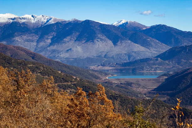istock Mornos artificial lake from above, surrounded by Vardousia mountains 1128174045