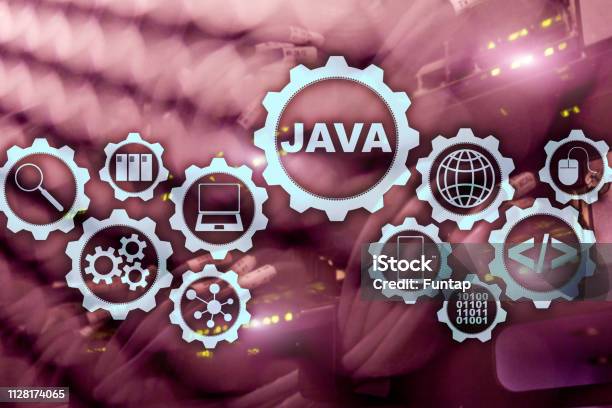 Java Programming Concept Virtual Machine On Server Room Background ...