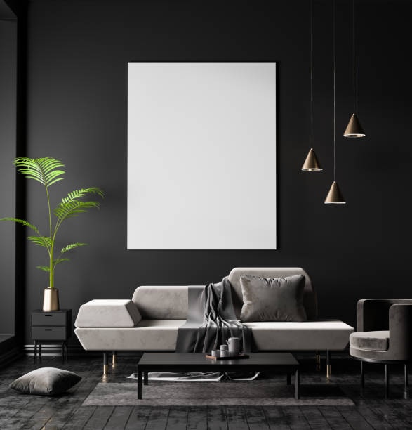 istock Mock up poster frame in Scandinavian style hipster interior. 3D illustration. 1128176735