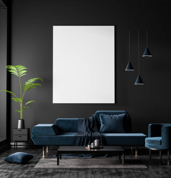 istock Mock up poster frame in Scandinavian style hipster interior. 3D illustration. 1128177458