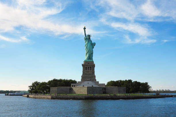 istock View on Statue liberty from Hudson river on the sky background 1128182862