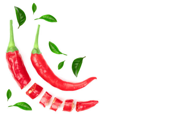 istock red hot chili peppers isolated on white background with copy space for your text. Top view. Flat lay pattern 1128184534