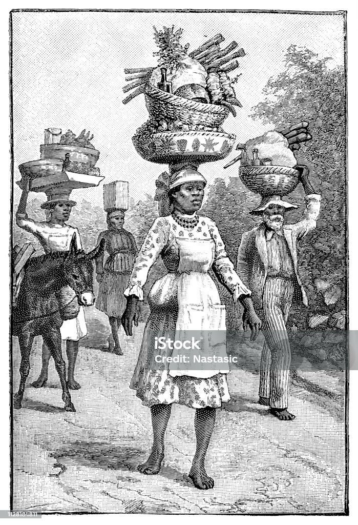 On the way to markets in Kingston Illustration of a On the way to markets in Kingston Etching stock illustration