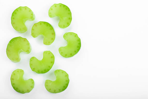 fresh celery isolated on white background with copy space for your text.Top view. Flat lay.