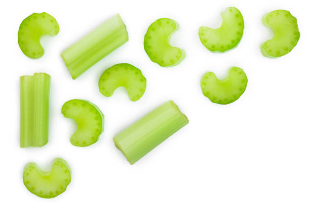 istock fresh celery isolated on white background with copy space for your text.Top view. Flat lay 1128185942