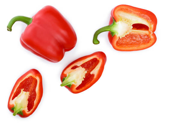 istock red sweet bell pepper isolated on white background with copy space for your text. Top view. Flat lay 1128185944