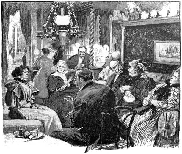 Nice seniors coffee party - 1896 Nice seniors coffee party - 1896 1895 stock illustrations