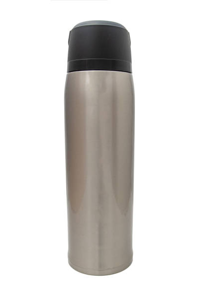 istock Metal thermos standing isolated on white background 1128186849