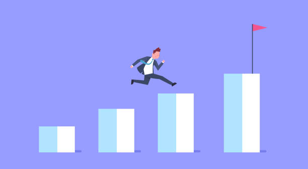 istock Business Man Run Financial Bar Graph Businessman Climb Growth Chart 1128186932