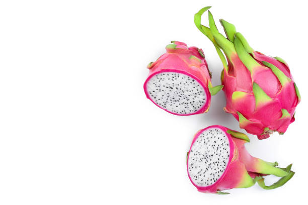 istock Dragon fruit, Pitaya or Pitahaya isolated on white background with copy space for your text. Top view. Flat lay 1128187176