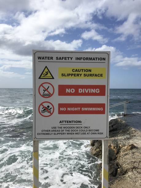 istock The warning sign on the sea beach 1128188957