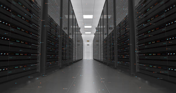 server-racks in einem modernen rechenzentrum. rund um computer-racks. - netzteil computerteil stock-fotos und bilder