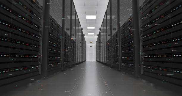 Server Racks In a Modern Data Center. Computer Racks All Around. Server Racks In a Modern Data Center. Computer Racks All Around With Flying Numbers. Technology Related 4K Cg Render. power supply stock pictures, royalty-free photos & images