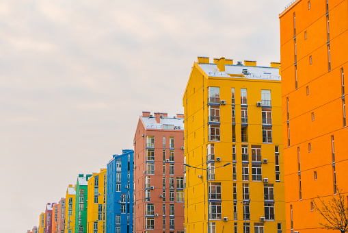 Scenic view of colorful buildings in winter in Kiev