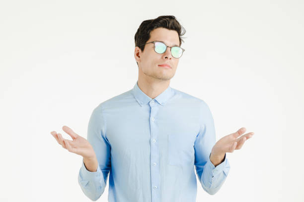 istock Hipster office man in action of ignore. 1128191255