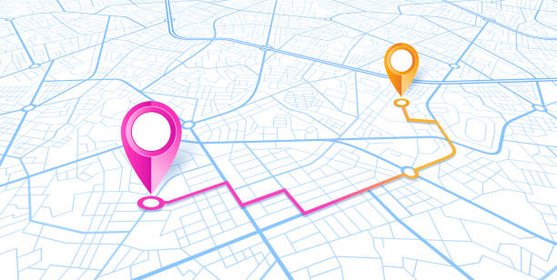 illustrazioni stock, clip art, cartoni animati e icone di tendenza di design di navigazione della mappa di blue city - global positioning system map road map direction