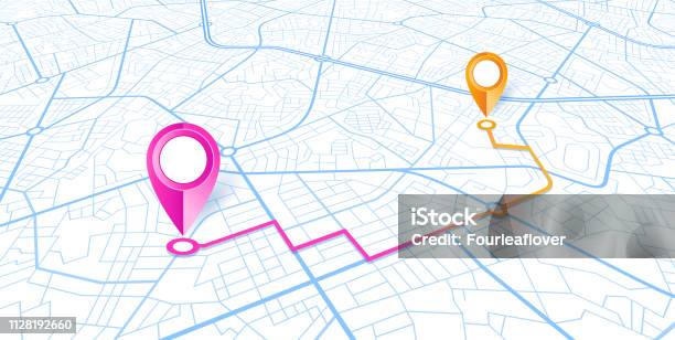 Blue City Map Navigation Design Stock Illustration - Download Image Now - Map, City Map, Direction