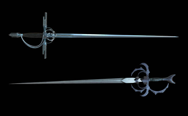 istock Medieval weapons.3d illustration isolated on black background 1128192892