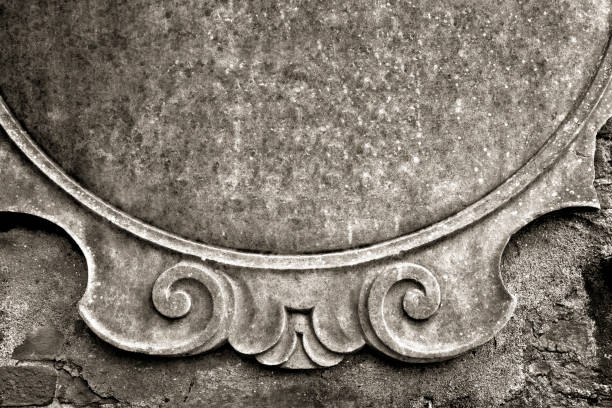 istock Blank cement sign on stone wall- Old sign on stucco wall. Toned image 1128193659