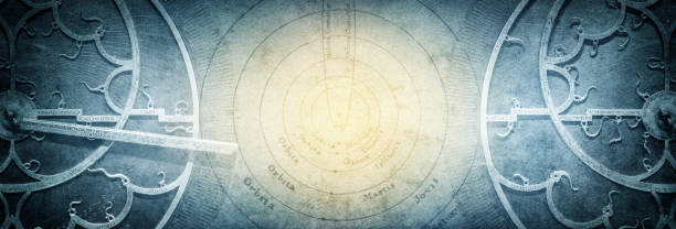 istock Ancient astronomical instruments on vintage paper background. Abstract old conceptual background on history, mysticism, astrology, science, etc. Retro style. 1128194745